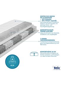 Beco Pocketveringsmatras Royal Komfort KS, met ge&iuml;ntegreerde topper comfortabele matras in 90x200, 140x200 cm en andere afm hoogte 26 cm pocketvering