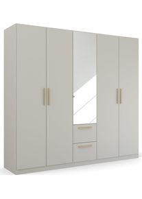 Rauch Kledingkast Skandi by Quadra Spin Slaapkamerkast in landelijke stijl met massief houten grepen, met laden en spiegel kledingkasten grijs