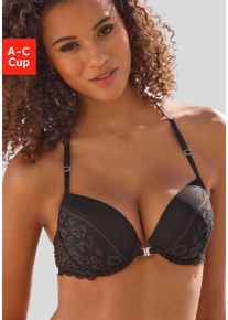 Vivance Push-up-bh met kant in leo-look met neckholder-bandjes, lingerie dames push-up bh's maat C zwart