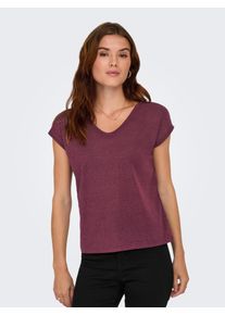 Only Shirt met korte mouwen ONLSILVERY S/S V NECK LUREX TOP JRS NOOS dames t-shirts maat S rood