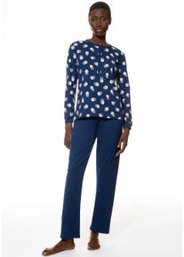 Mey Pyjama SCRIBBLED DOTS Katoen, modern, comfortabel, rechte vorm, knoopsluiting, ronde hals (2-delig) dames nachtkleding maat 42 blauw
