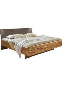 Wiemann Futonbed Cordoba Garneringen in rifhout bekleed hoofdbord in imitatieleer mokka futonbedden beige