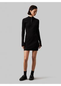 Calvin Klein Mini-jurk VARIEGTAED RIB HALF ZIP LS DRESS dames jurken maat M (38) zwart