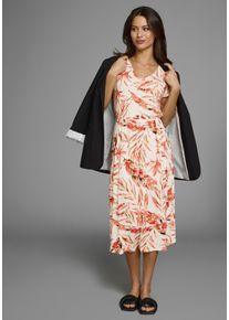 Laura Scott Zomerjurk met tropische allover print en bindband in de taille dames zomerjurken maat 40 beige