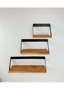 Andas Wandplank Lemberg van metaal met legplank van massief eiken wandplanken & -rekken beige