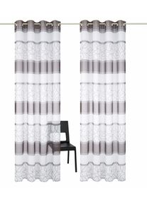 my home Gordijn Napala Gordijn, set van 2, kant-en-klaargordijn, transparant, horizontale strepen (2 stuks) kant & klaar gordijnen maat 3 grijs