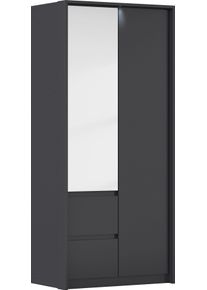 Rauch Draaideurkast Mainz met spiegel en passe-partout optioneel met verlichting, buitendeuren met push-to-openfunctie kledingkasten grijs