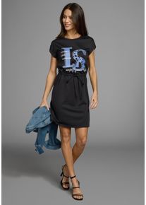 Laura Scott Shirtjurk met striktaille en frontprint dames shirtjurken maat 34 zwart