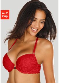 Vivance Push-up-bh met kant in leo-look met neckholder-bandjes, lingerie dames push-up bh's maat A rood
