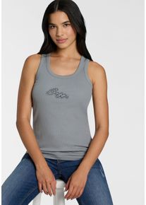 BOSS Orange Geribde tanktop Ematite Stonebadge Premium Damesmode dames tanktops maat M blauw