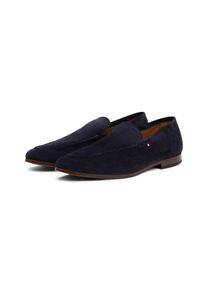 Tommy Hilfiger Instappers HILFIGER FLEXIBLE SUEDE LOAFER , blokhak, loafer, zakelijke schoen, avondschoen met logovlag heren instappers maat 43 blauw
