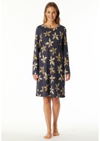 Schiesser Nachthemd Comfort Nightwear bloemmotief, lange mouwen, single-jersey, ronde hals dames nachthemden maat 42 grijs