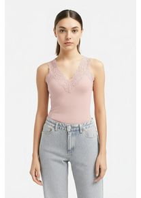 rosemunde Shirt voor eronder Bernardine Organic Cotton Top Vintage-kantenrand aan de V-hals, brede bandjes, vrouwelijk dames tops met korte mouw maat