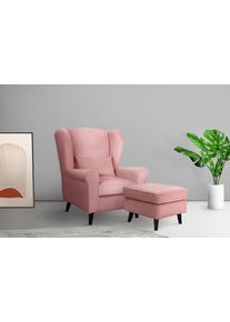 Home Affaire Fauteuil Ohrensessel CHISTELLE, optioneel met poef met golfondersteuning, afmetingen: b/d/h: 81/87/99 cm fauteuils maat Fluweel-look