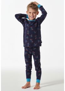 Schiesser Pyjama Boys World met all-over print (2-delig) heren nachtkleding maat 92 blauw
