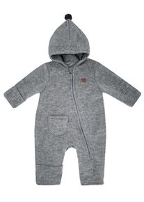 MaxiMo Fleece-jumpsuit met puntcapuchon met pompon en rits jongens jumpsuits maat 62 grijs