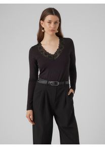 Véro Moda Vero Moda Shirt met V-hals VMROSA LS V-NECK LACE TOP GA JRS NOOS dames v-hals shirts maat M zwart