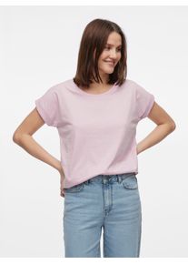 Vila Shirt met ronde hals VIDREAMERS NEW PURE T-SHIRT/SU-NOOS Basic dames T-shirt met ronde hals en omgeslagen mouwen dames shirts met ronde hals maat