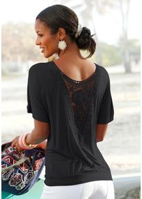 Lascana Strandshirt met gehaakt inzet op de rug, t-shirt, wijde pasvorm, luchtig en los dames shirts maat 36/38 zwart