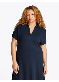 Tommy Hilfiger Curve Midi-jurk CRV LYOCELL OPEN-NK MIDI DRESS in grote maten, logoborduursel, v-hals dames midi-jurken maat 50 blauw