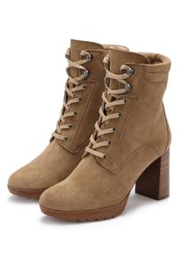 Lascana Highheel-laarsjes Hoge veterschoenen van leer, blokhak, plateaulaarzen, veterschoenen dames elegante laarsjes maat 36 bruin