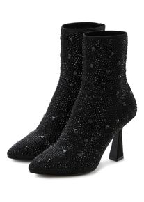 Lascana Highheel-laarsjes Sock Boot, Instaplaarzen, enkellaarsjes, elastisch materiaal, siersteentjes dames elegante laarsjes maat 36 zwart