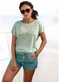 Venice Beach Shirt met ronde hals met logoprint, t-shirt, zomerse sportieve look dames shirts met ronde hals maat 32 groen
