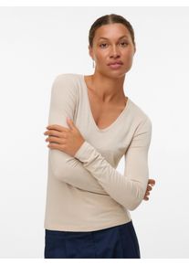 Véro Moda Vero Moda Shirt met lange mouwen VMLAVA GLITTER LS V-NECK TOP STRIPE NOOS dames longsleeves maat S beige
