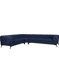 Home Affaire Chesterfield-bank Amaury L-vorm grote hoekbank, chesterfield-look, breedte 323 cm, kleur van de poten ter keuze blauw, chesterfield