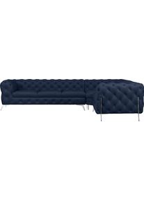 Home Affaire Chesterfield-bank Amaury L-vorm grote hoekbank, chesterfield-look, breedte 323 cm, kleur van de poten ter keuze blauw, chesterfield