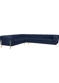 Home Affaire Chesterfield-bank Amaury L-vorm grote hoekbank, chesterfield-look, breedte 323 cm, kleur van de poten ter keuze blauw, chesterfield