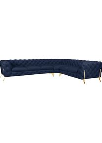 Home Affaire Chesterfield-bank Amaury L-vorm grote hoekbank, chesterfield-look, breedte 323 cm, kleur van de poten ter keuze blauw, chesterfield