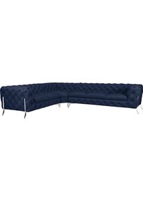 Home Affaire Chesterfield-bank Amaury L-vorm grote hoekbank, chesterfield-look, breedte 323 cm, kleur van de poten ter keuze blauw, chesterfield