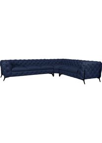 Home Affaire Chesterfield-bank Amaury L-vorm grote hoekbank, chesterfield-look, breedte 323 cm, kleur van de poten ter keuze blauw, chesterfield