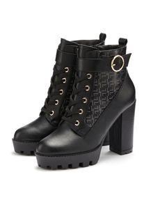 Lascana Laarsjes met blokhak en verfijnde patroon, high-heel enkellaars vegan dames laarsjes maat 36 zwart