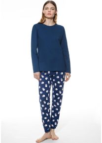 Mey Pyjama SCRIBBLED DOTS Katoen, modern, comfortabel, rechte vorm, ronde hals, lange mouwen (2-delig) dames nachtkleding maat 40 blauw