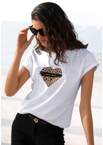 Venice Beach Shirt met korte mouwen met print op de voorzijde, katoenen t-shirt, losse pasvorm dames t-shirts maat 32/34 wit