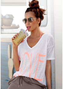 Vivance Shirt met V-hals met neon print, t-shirt, strandshirt in losse pasvorm dames v-hals shirts maat 32 wit