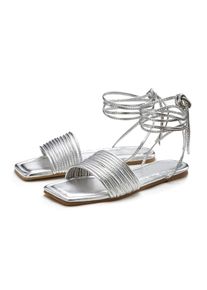 Lascana Sandalen Sandalette, zomerschoen, vetersluiting, glanzend, gladiatoren stijl VEGAN dames sportieve sandalen maat 36 zilver(kleur)