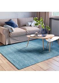 MyFlair Möbel & Accessoires Wollen kleed Isra Kortpolig, handgeweven tapijt, gemêleerd, 100% wol, handgeweven wollen vloerkleden maat - blauw