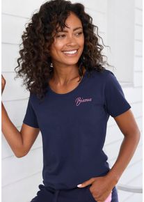Vivance Shirt met korte mouwen -T-Shirt T-shirt met borduursel, loungewear dames t-shirts maat 32/34 blauw