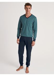 Calida Pyjama Relax Imprint Gedessineerd bovenstuk met V-halslijn (2-delig) dames nachtkleding maat M (50) groen