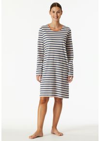 Schiesser Nachthemd Casual Essentials met lange mouwen, zijzakken, katoen, ronde hals dames nachthemden maat 42 beige
