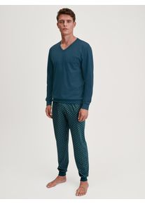 Calida Pyjama Relax Imprint Gedessineerd bovenstuk met V-halslijn (2-delig) dames nachtkleding maat L (52/54) blauw