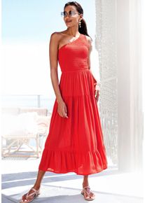 Buffalo One-shoulderjurk met volants, gestructureerde strandjurk, zomers dames one-shoulder jurken maat 46 rood