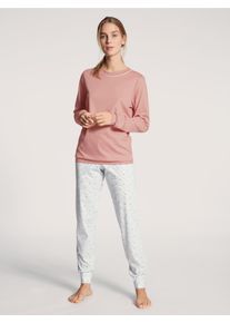 Calida Pyjama Sweet Dreams Interlock-kwaliteit, lange mouw, elastische band, ronde hals, comfortabel (2-delig) dames nachtkleding maat S (40/42) roze