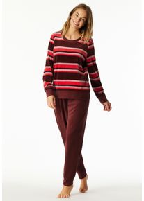 Schiesser Pyjama Comfort Nightwear Katoenmix, ronde hals, lange mouwen, velours kwaliteit dames nachtkleding maat 36 rood