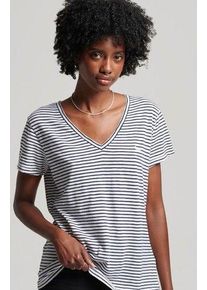 Superdry Shirt met V-hals STUDIOS SLUB EMB VEE TEE gestructureerd t-shirt met v-hals en borduursel dames v-hals shirts maat XS blauw