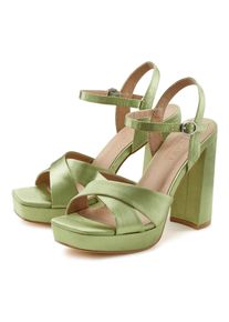Lascana Sandalen High heel sandaal met plateau en blokhak in satijnlook VEGAN dames sandalen maat 39 groen