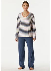 Schiesser Pyjama Casual Essentials Katoen, V-hals, lange mouwen (2-delig) dames nachtkleding maat 36 beige